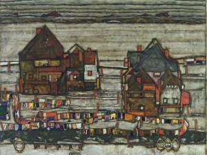 Egon Schiele - Case con biancheria colorata (periferia) (1914)