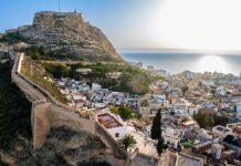 Alicante, oltre il mare Veduta panoramica sulla baia di Alicante con il castello di Santa Barbara affacciato sulla spiaggia del Postiguet