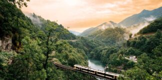 Autunno in Ticino: Foliage, Castagne e i 120 Anni del Merlot Ferrovia centovallina. Ponte Borgnone, tra Palagnedra e Camedo, svizzera, ticino